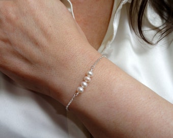 Freshwater pearl bracelet, Delicate pearl bracelet, Sterling silver freshwater pearl bracelet, Pearl bracelet, June birthstone gift
