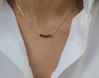 Gold Garnet gemstone bar Necklace: January Birthstone gift