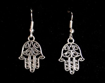 Silver Hamsa earrings, Hamsa earrings, Hamsa filigree earrings, Amulet jewellery, Hand of fatima jewelry, Amulet earrings