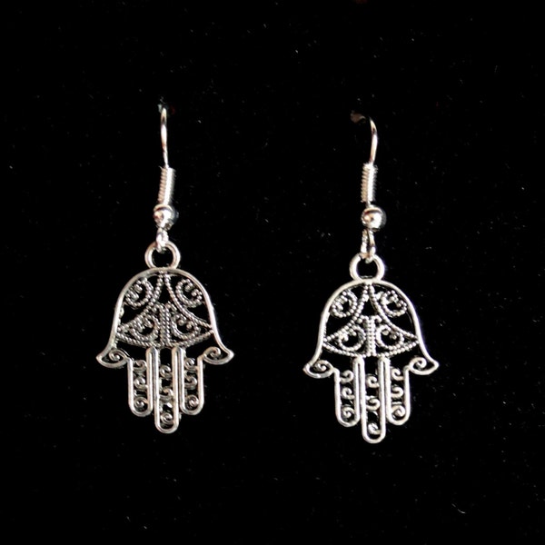 Silver Hamsa earrings, Hamsa earrings, Hamsa filigree earrings, Amulet jewellery, Hand of fatima jewelry, Amulet earrings