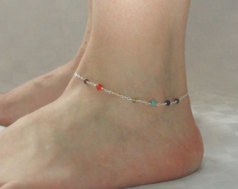 Chakra ankle bracelet, Silver, rose gold, gold chakra anklet, Chakra jewellery,  Meditation jewelry, Chakra gemstone ankle bracelet