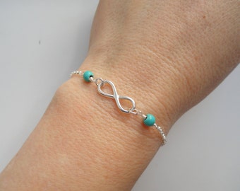 Infinity gemstone bracelet - turquoise, rose quartz, amethyst, lapis lazuli, Sterling silver Infinity gemstone bracelet, Friendship gift