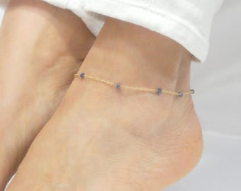 Dainty Gold Sapphire Anklet: September Birthstone Jewelry