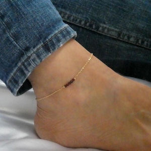 Gold garnet anklet, Gemstone ankle bracelet, Red stone anklet, January birthstone gift, Gift for her, Faceted garnet ankle bracelet