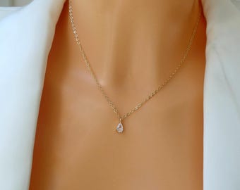 Gold Teardrop Kristallhalskette, Brautjungfer Geschenk