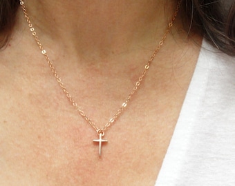 Rose gold cross necklace, Cross necklace, Faith necklace, Religious necklace, Cross jewelry, Religious gifts, Communion gift