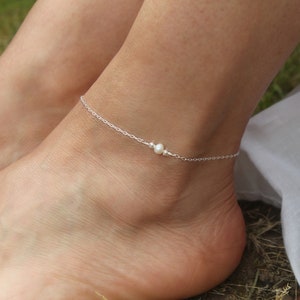 Freshwater Pearl Anklet: Sterling Silver Ankle Bracelet, Bridal Gift