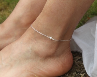 Freshwater pearl anklet, Sterling Silver pearl anklet, Pearl ankle bracelet, Sterling Silver ankle bracelet, Bridal pearl anklet gift