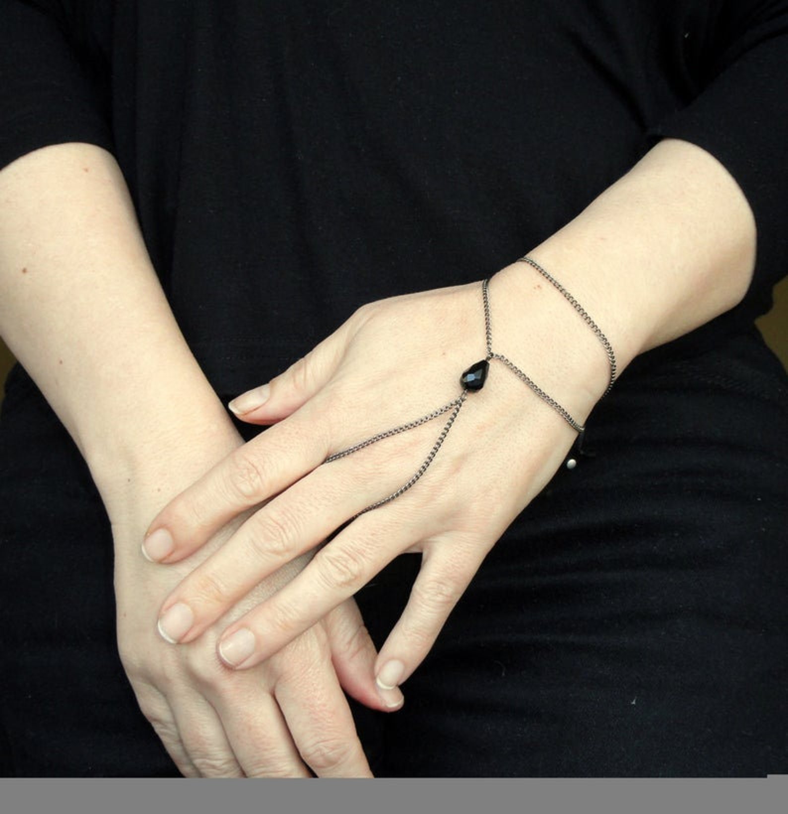 Slave bracelet Black crystal slave bracelet ring Hand Etsy