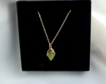 Raw Peridot Gold Filled Necklace - August Birthstone