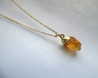 Raw Citrine gold necklace, Gold fill citrine necklace, Natural citrine necklace, Orange stone necklace, November birthstone necklace