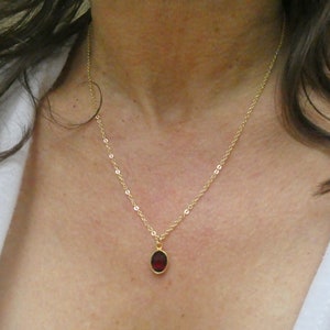 Gold garnet necklace, Garnet necklace, Garnet pendant necklace, Red stone necklace, Oval Garnet jewellery, January birthstone image 1