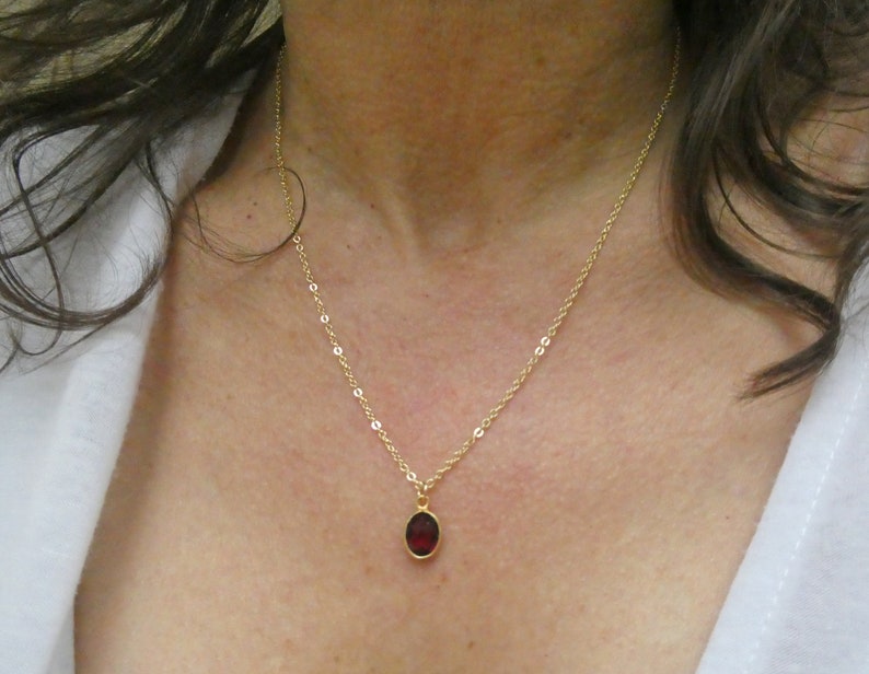 Gold garnet necklace, Garnet necklace, Garnet pendant necklace, Red stone necklace, Oval Garnet jewellery, January birthstone image 1