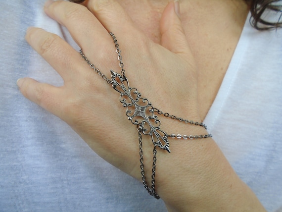 Slave Bracelet Gunmetal Black Slave Bracelet Ring Multi Chain