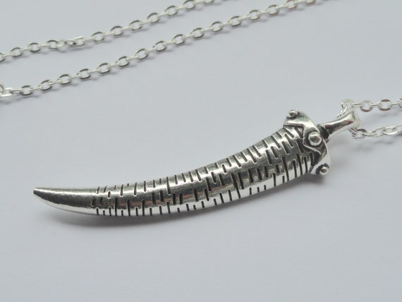 Long Silver Elephant Tusk Charm Necklace - Tusk Charm Pendant Necklace