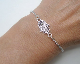 Hamsa hand bracelet, Silver hamsa hand bracelet, Hamsa jewelry, Amulet bracelet Good luck charm bracelet, Hand of fatima jewelry Hamsa gifts