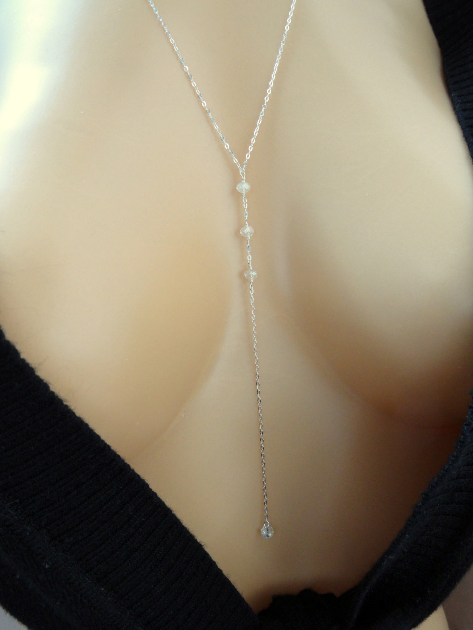 Sterling Silver Long Lariat Necklace Sterling Silver Crystal Etsy