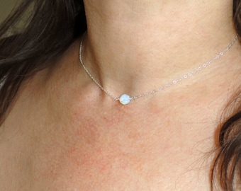 Sterling silver moonstone necklace, Moonstone choker necklace, Delicate silver choker necklace, Layering necklace for her