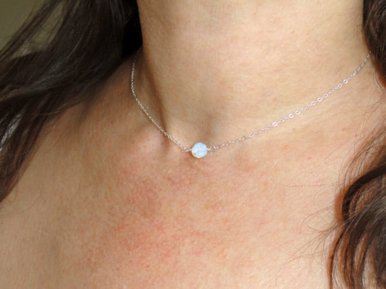 Sterling silver moonstone necklace, Moonstone choker necklace, Delicate silver choker necklace, Layering necklace for her image 1