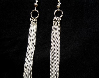 Long Silver Chain Tassel Earrings: Elegant Dangle Jewelry