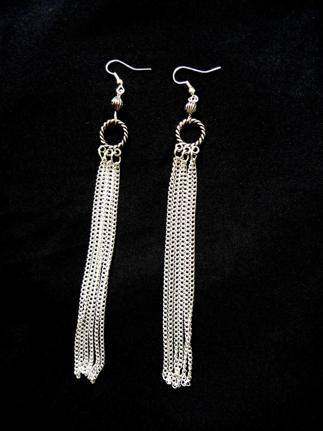 Silver Chain Tassle Earrings Long Silver Earrings Silver Etsy