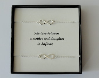 Regalo madre figlia, due braccialetti Infinity in argento sterling, bracciale Infinity, gioielli Infinity, regalo per la mamma, regalo per la figlia