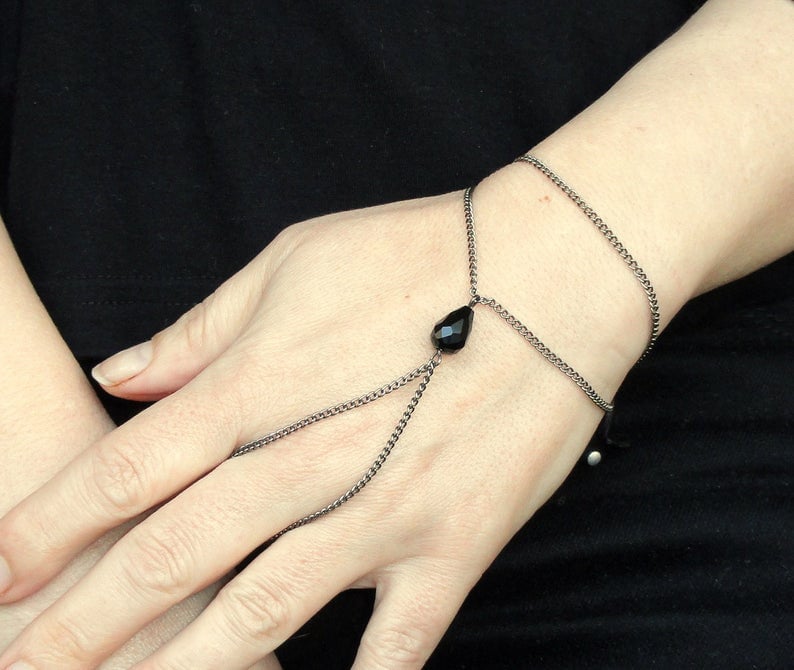 Slave Bracelet Black Crystal Slave Bracelet Ring Hand Etsy