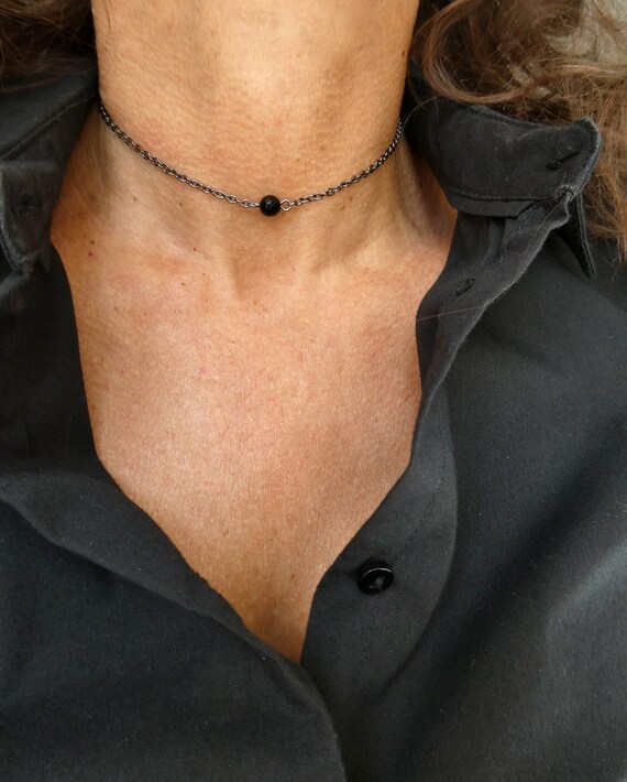 Black Onyx Choker Gunmetal Black Chain Choker Necklace Gothic