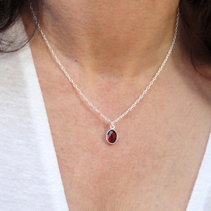 Sterling Silver Garnet Necklace: Oval Gemstone Pendant, January Birthstone