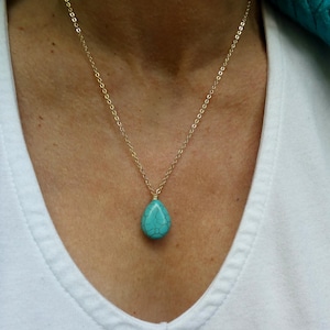 Gold Türkis Teardrop Halskette: Dezember Geburtsstein, Zarter Edelstein