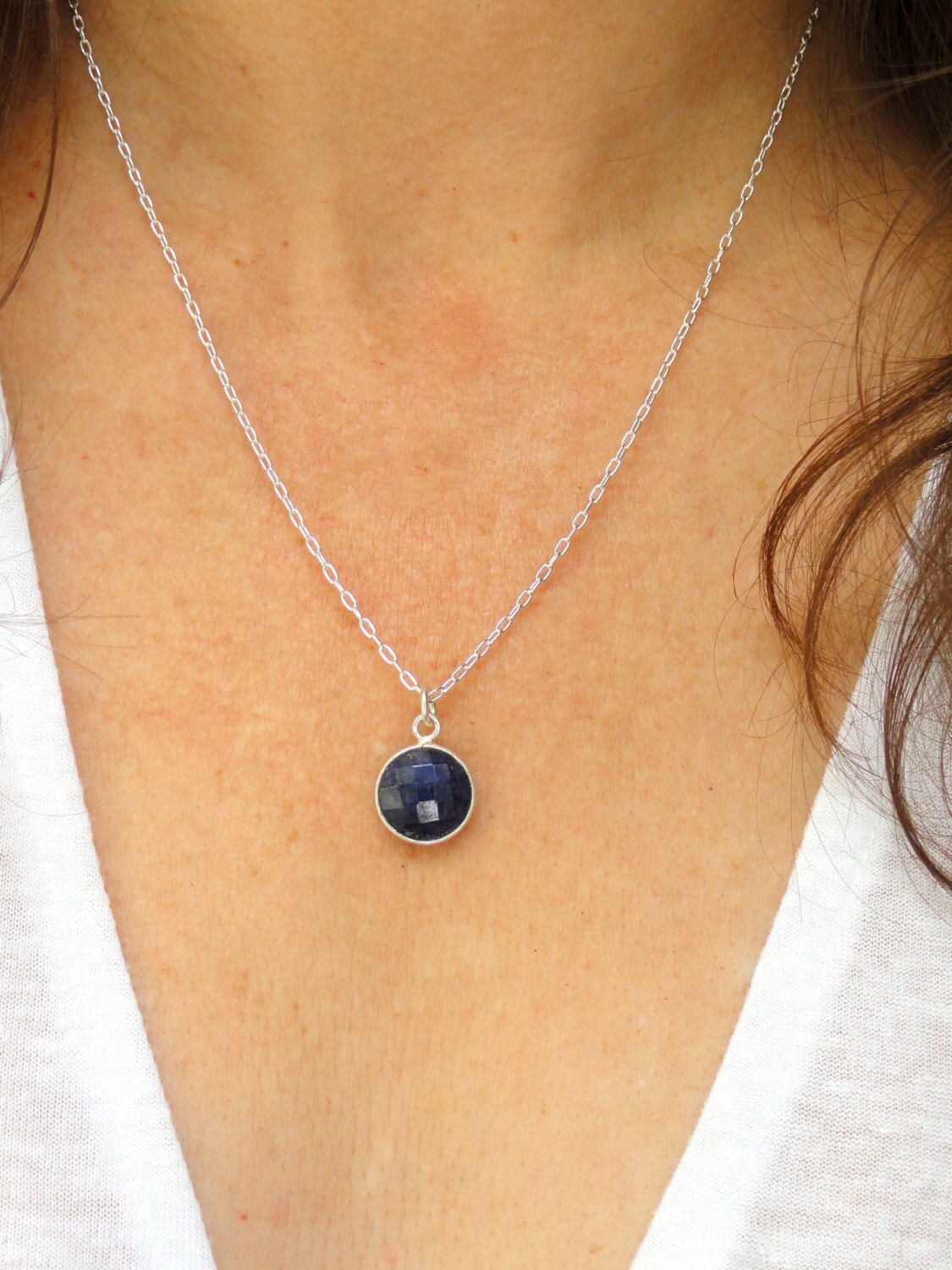 Sterling silver Sapphire necklace Silver sapphire necklace Etsy