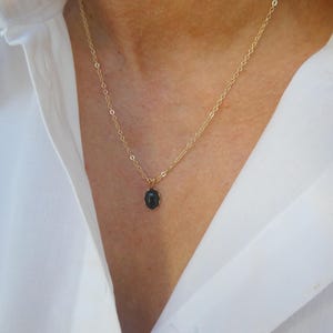 Gold Filled Black Onyx Necklace: Dainty Oval Gemstone Pendant