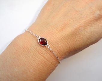 Sterling Silver garnet bracelet, Garnet bracelet, Silver bracelet, Gemstone bracelet, January birthstone bracelet, Oval garnet bracelet