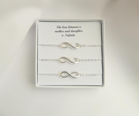 Mother Daughter Gift: Three Silver Infinity Bracelets