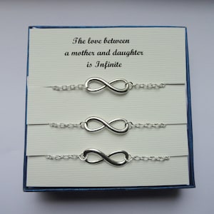 Mother daughter gift with THREE infinity bracelets, Silver infinity bracelet, Infinity bracelet, Silver bracelet, Infinity jewellery for her