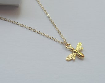 Gold bee necklace, Honey Bee necklace, Bee pendant necklace, 3D gold bee charm on gold fill chain, Cute bee necklace, Gift for her