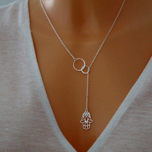 Sterling silver Eternity hamsa necklace, Eternity luck necklace, Eternity circle necklace, Hand of Fatima jewelry, Hamsa gifts image 4