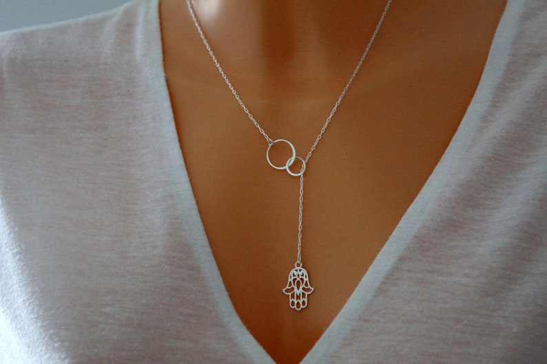 Sterling silver Eternity hamsa necklace, Eternity luck necklace, Eternity circle necklace, Hand of Fatima jewelry, Hamsa gifts image 4