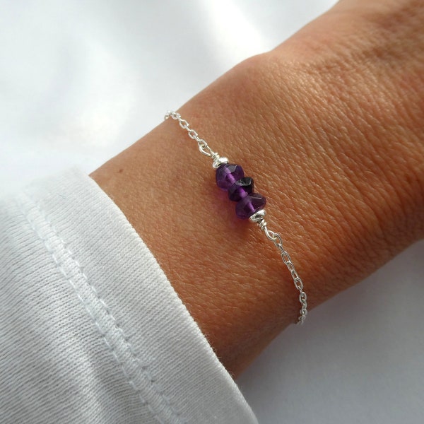 Sterling silver amethyst bracelet, Faceted amethyst bracelet, Silver delicate bracelet, Bridesmaid gift, February birthstone bracelet