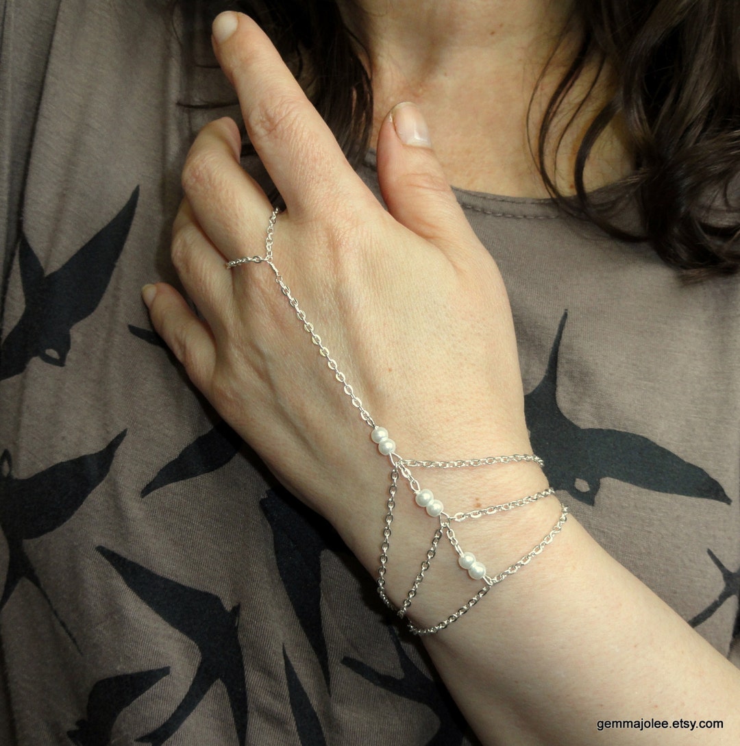 Pearl Slave Armband Zoetwater Parel - Zilveren Vinger Armband Boho Stijl