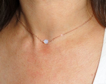 Rose gold moonstone necklace, Moonstone choker necklace, Moonstone necklace, Delicate rose gold choker necklace