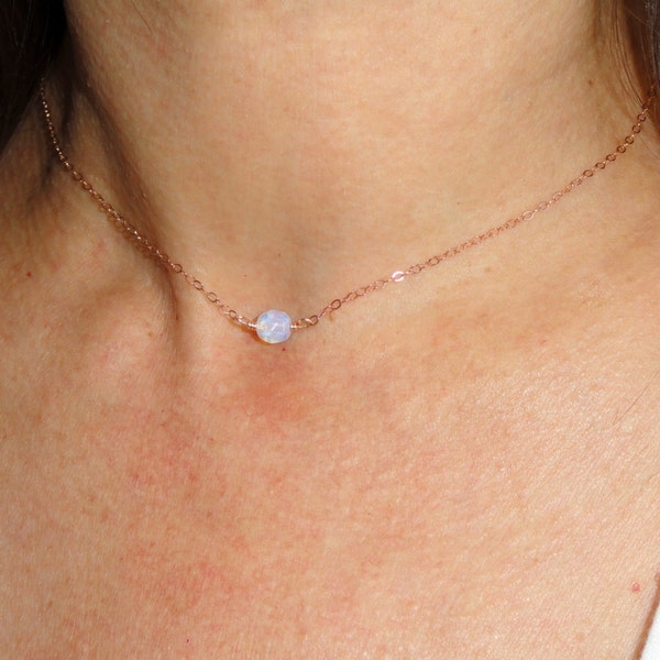 Rose gold moonstone necklace, Moonstone choker necklace, Moonstone necklace, Delicate rose gold choker necklace