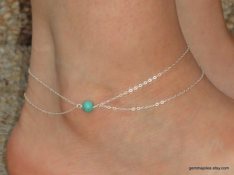 Sterling silver ankle jewelry Silver anklet Gemstone ankle bracelet Ankle bracelet UK Sterling silver turquoise ankle bracelet