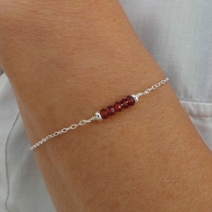 Sterling silver garnet gemstone bar adjustable bracelet