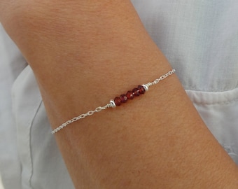 Bracciale regolabile in argento sterling con pietra preziosa granata