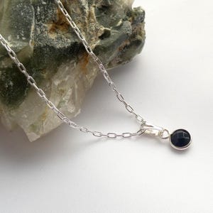 Silver black onyx necklace, Gemstone necklace, Small round black onyx necklace, Black stone necklace, Gifts for her, Anniversary gift,