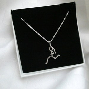 Running girl necklace, Silver running charm necklace, Gift for runners, Gift for athlete, Silver pendant necklace