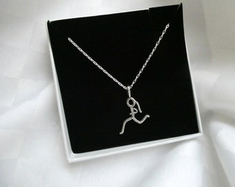 Running girl necklace, Silver running charm necklace, Gift for runners, Gift for athlete, Silver pendant necklace