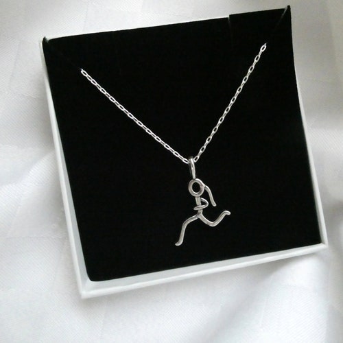 Running Girl Necklace Silver Running Charm Necklace Gift for Etsy