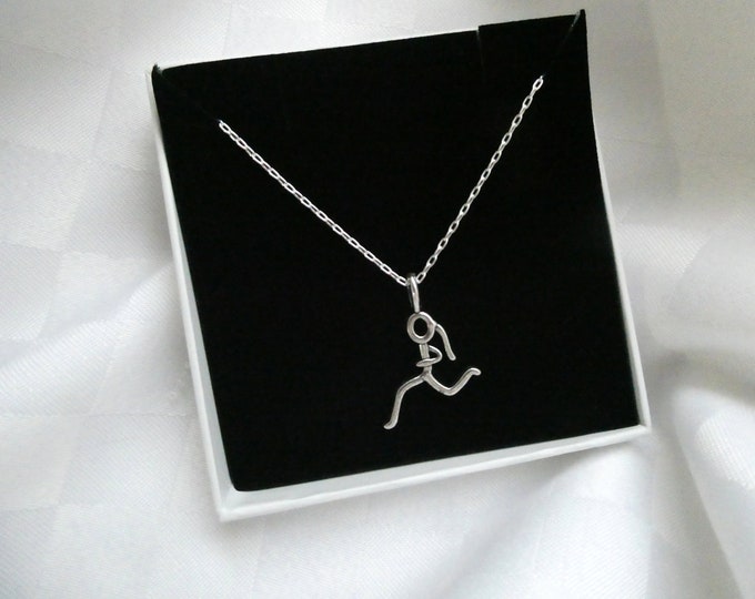 Running girl necklace, Silver running charm necklace, Gift for runners, Gift for athlete, Silver pendant necklace